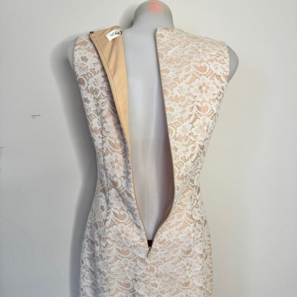 Eliza J Dress Embellished Lace Sheath Ivory Lined Wedding Neutral Floral Sz 6 - Picture 8 of 16